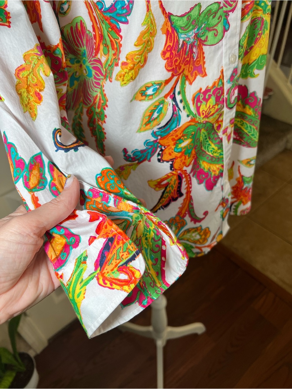 Lauren Ralph Lauren Paisley Button Front Shirt Women’s 3/4 Sleeve - Picture 4 of 8